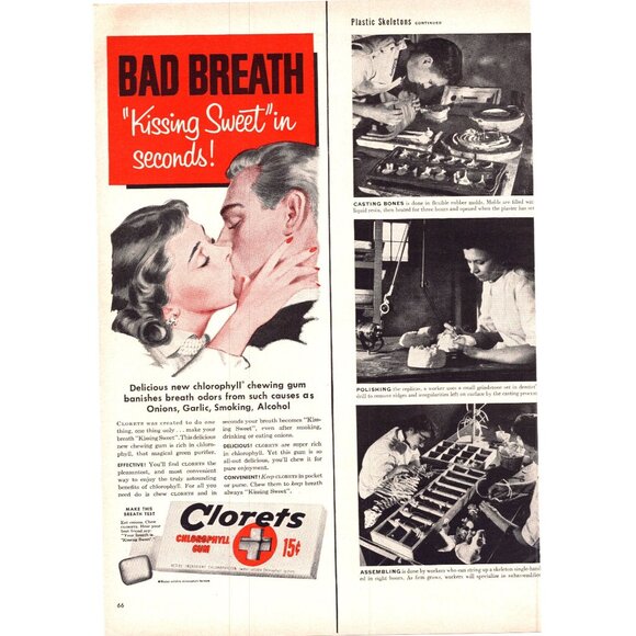 1952 Clorets Chlorophyll Gum Vintage Print Ad Kissing Bad Breath 50s Wall Art - Picture 2 of 3